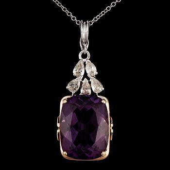 81. An amethyst and diamond pendant, with chain. Amethyst 18.00 cts. Diamonds 1.00 ct.