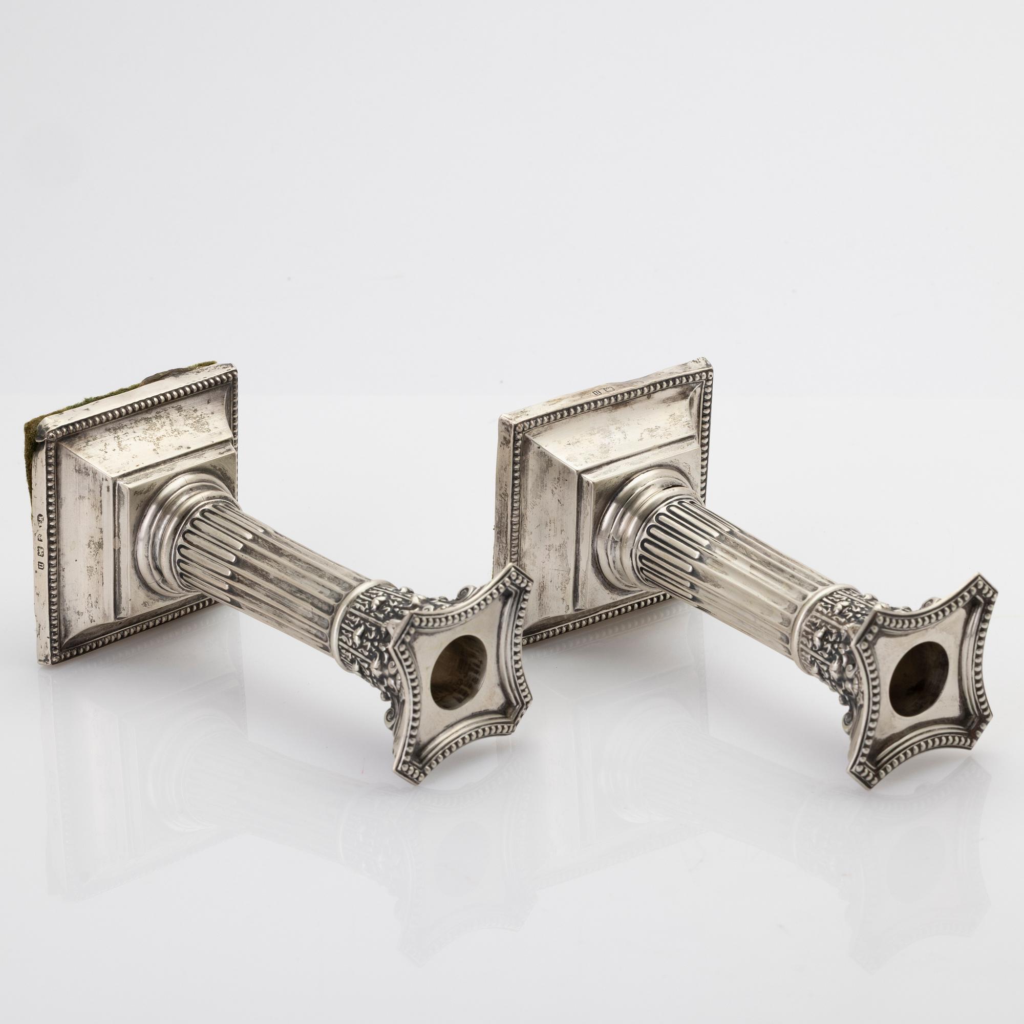 Candlesticks, a pair, silver, Birmingham, England, first half of the 20th century.