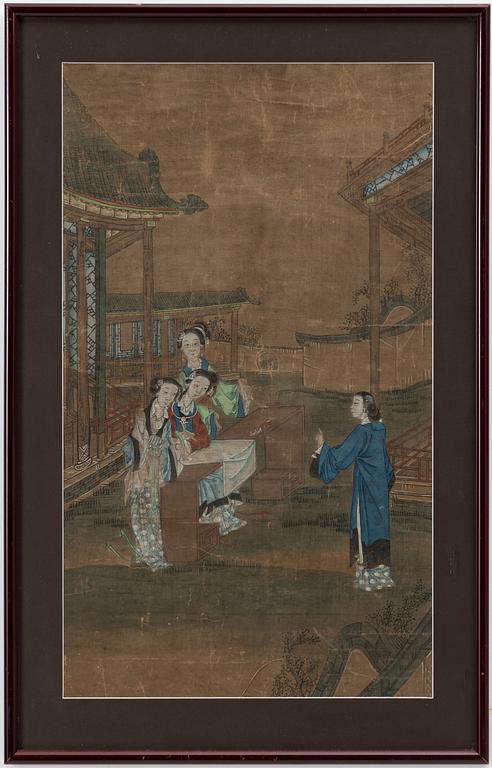 Oidentifierad konstnär, "Eleganta damer i palatsträdgård", sen Qingdynasti/1900-talets första del.