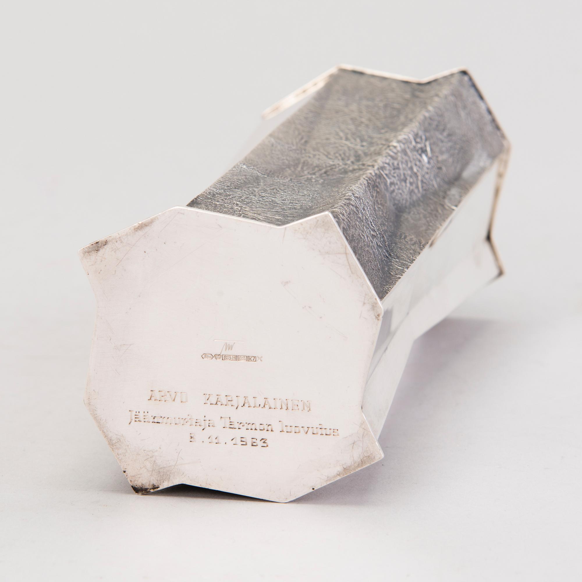 TAPIO WIRKKALA, MALJAKKO, hopeaa, signeerattu TW, Kultakeskus, Hämeenlinna 1963.