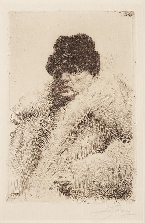 Anders Zorn, "Självporträtt i vargskinnspäls".