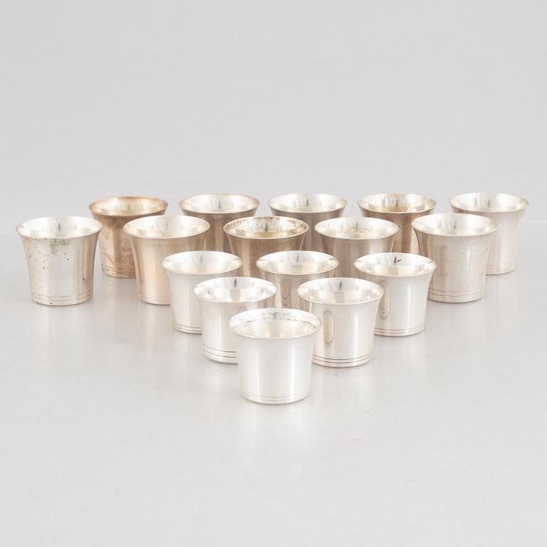 A set of sixteen Swedish silver cups, marks of K. Torndals Juvelerare AB, Stockholm 1955-1962.