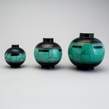 3 vases of the "V series" by Ilse Claesson for Rörstrand 1930´s.