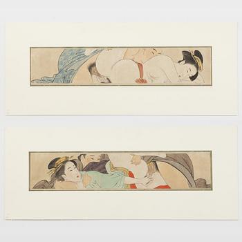 A set of 11 Shunga paintings by a Japanese artist, Meiji period (1868-1912).