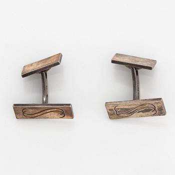 A monogram Wiwen Nilsson brooch, sterling silver with monogram, with box.