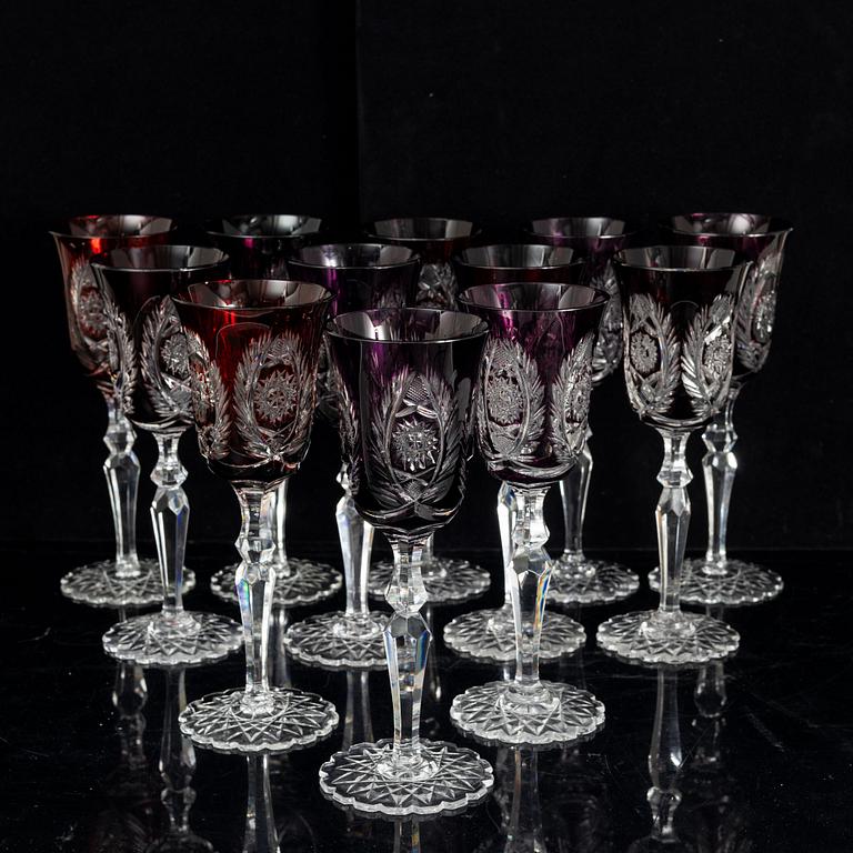 Wine glasses, 12 pcs, Bohemian style, second half of the 20th Century.