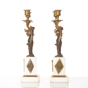 A pair of late Gustavian circa 1800 two-light candelabra.