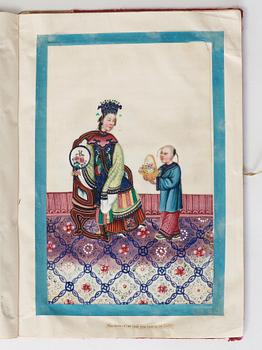Album comprising 12 export gouaches on pith paper, portraying the Chinese court, Qing dynasty, late 19th Century.