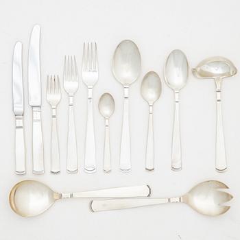 Jacob Ängman, bestickuppsättning, 111 delar, silver, modell "Rosenholm", GAB, Stockholm och Eskilstuna bl a 1967.