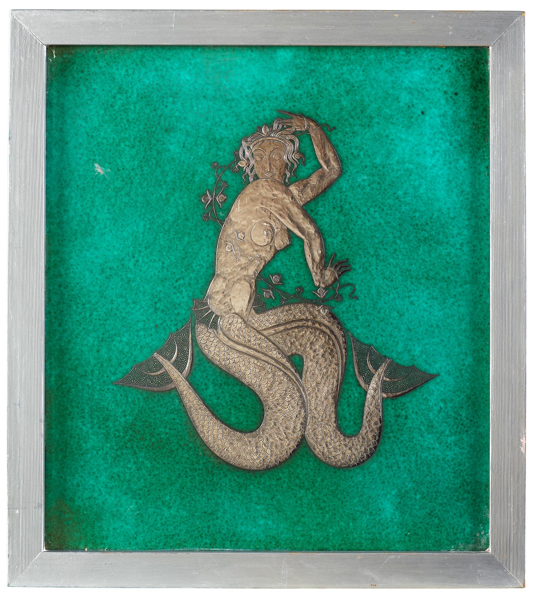 A Wilhelm Kåge 'Argenta' stoneware plaque, decorated by Sven Jonson, Gustavsberg 1940.