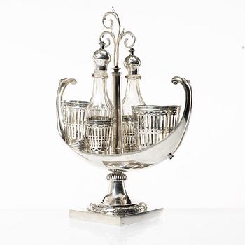 A Swedish late Gustavian silver and glass cruet-set, mark of Pehr Zethelius, Stockholm 1798.