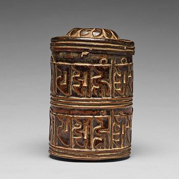 BÖNERULLE, kopparlegering. Tibet, 17/1800-tal.