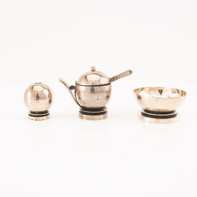 Georg Jensen, spice set 3 pieces and spoon silver Denmark.