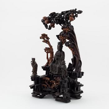 A Chinese bronze and wood sculpture group, 20th century.