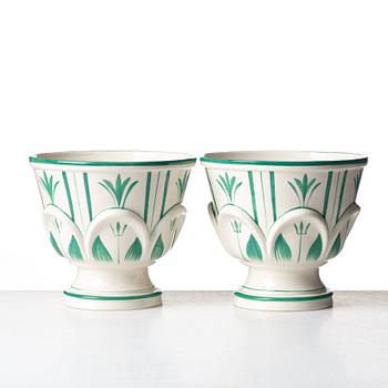 Arthur Percy, a pair of Swedish Grace creamware flower pots, 1920's-30's.