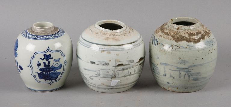 BOJANER, 3 st, porslin, Kina, 1800/1900-tal.
