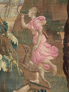 VÄVD TAPET, gobelängteknik. "Sittande nymfer" ur sviten Apollon och Daphne. 275 x 302 cm. Atelier de la Chaise, Faubourg St. Germain (1628-1668), Paris.