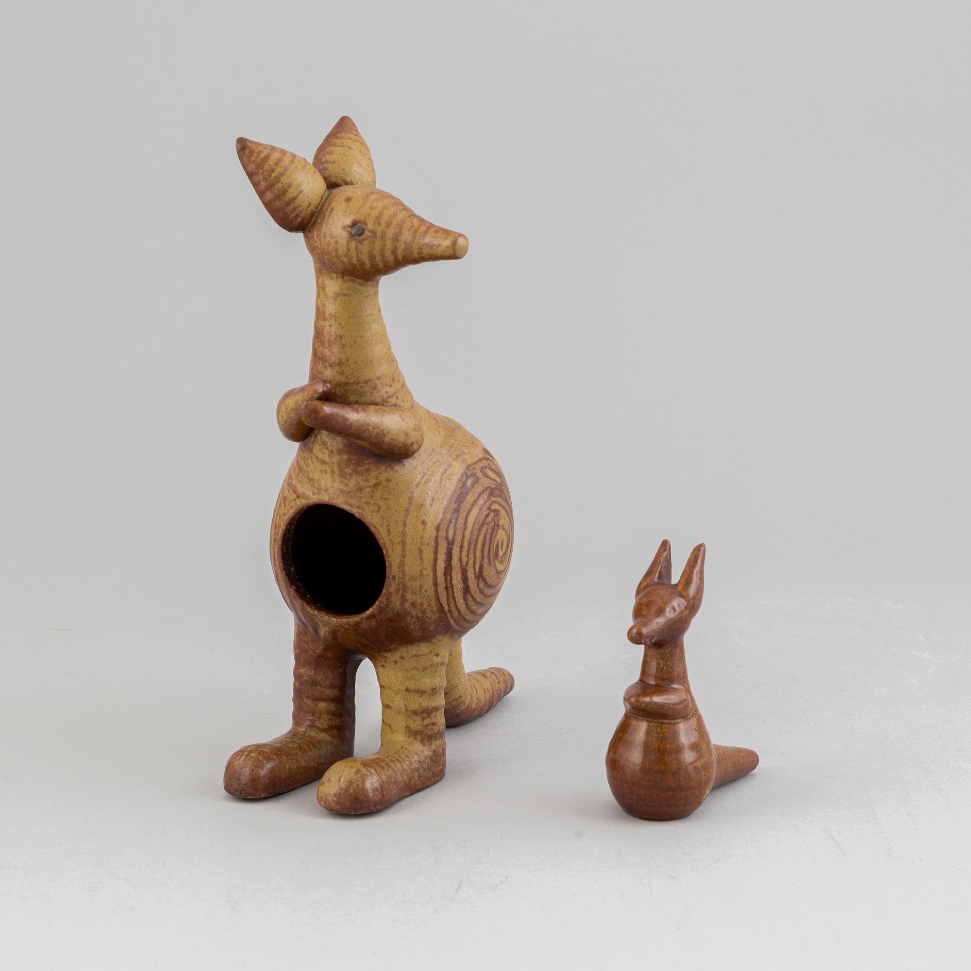 Lisa Larson, a stoneware figurine, 'Kangaroo and joey' from