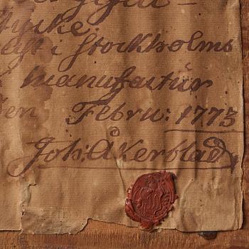 SPEGEL, GESÄLLPROV, av Frantz Strandberg, Stockholm 1773, rokoko/gustaviansk.