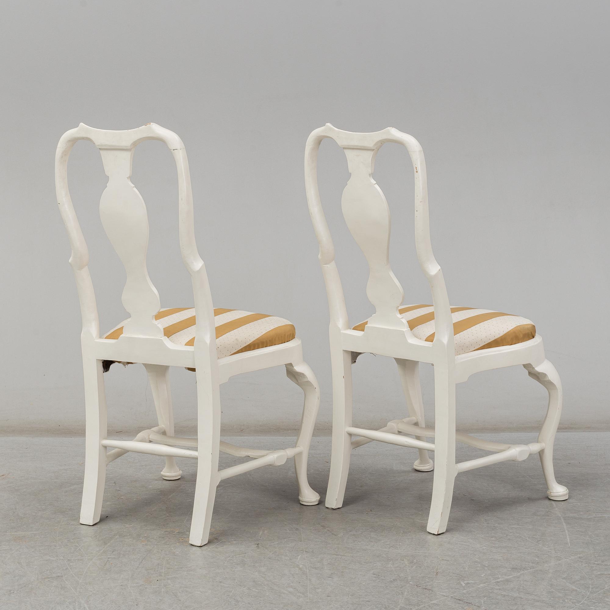 A pair of Swedish 18th century  late baroque chairs.