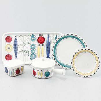 SERVISDELAR, 5 st, flintgods, "Picknick", Marianne Westman, Rörstrand, 1956-1969.