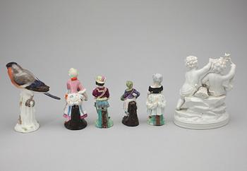 FIGURINER, 6 st, porslin, bland annat Meissen, 1900-tal.