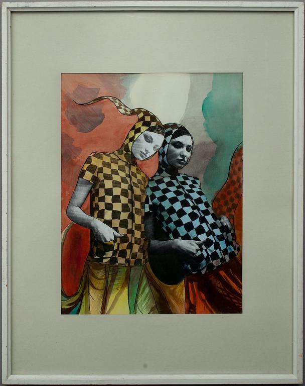 OKÄND KONSTNÄR, blandteknik och kollage, a tergo sign.