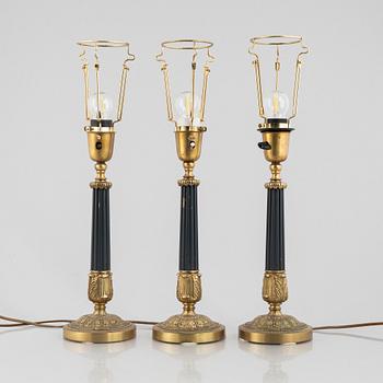 Three table lamps, Empire style, circa mid-20th Century.