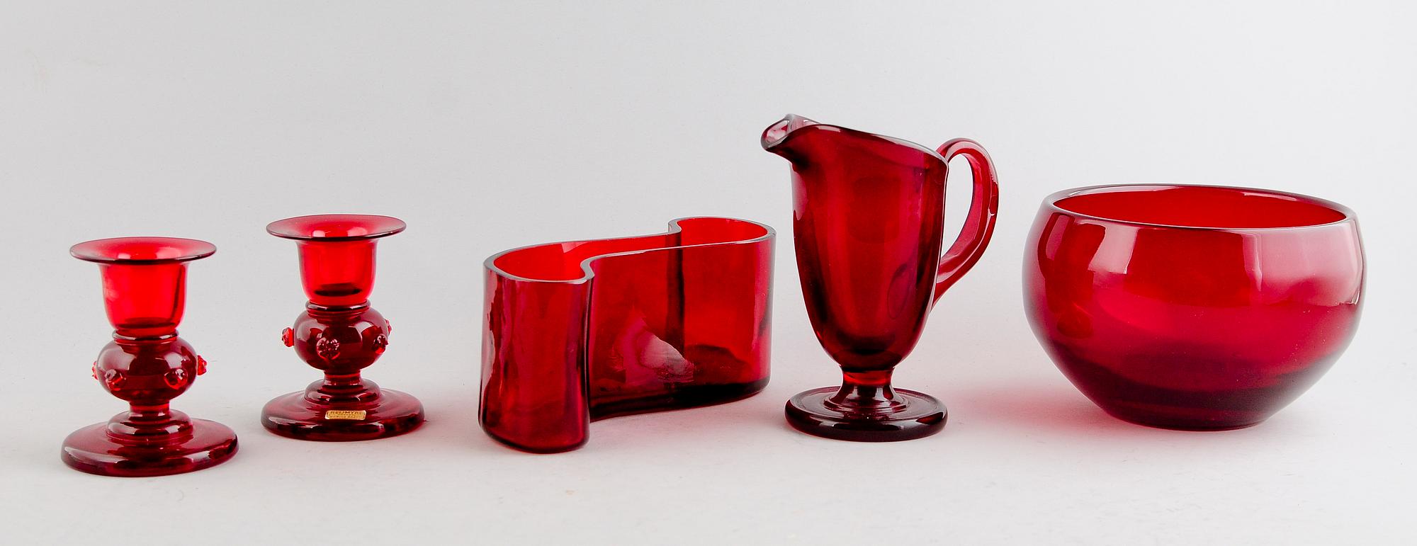 GLASFÖREMÅL, 5 del, rött glas, Monica Bratt, Reijmyre.