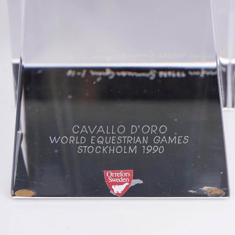 Gunnar Cyrén, a glass and silver gilt sculpture, Orrefors, for the World Equestrian Games, Stockholm 1990, ed. 1/10.