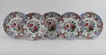 TALLRIKAR, 5 st, porslin, Kina, 1700-tal.
