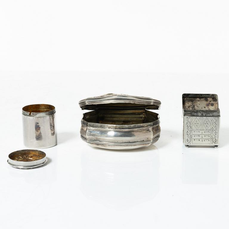 Six 19th century silver boxes.