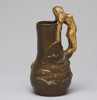 CHARLES KORSCHANN, an art nouveau gilt and patinated bronze vase, Paris ca 1900.