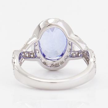 An 18K white gold ring with a ca. 3.45 ct tanzanite and diamonds ca 1.53 ct in total. IGI certificate.