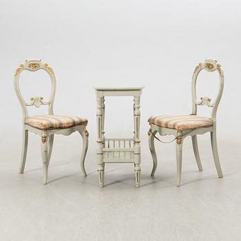 Chairs, a pair, and a table, new Rococo/new Renaissance around 1900.