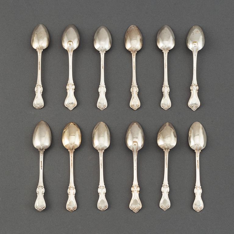 A set of twelve Swedish 19th century silver tea-spoons, mark of Gustaf Möllenborg, Stockholm 1852.