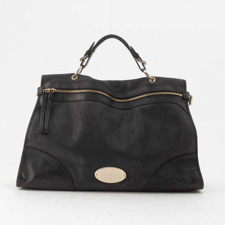 Mulberry, a black leather handbag.