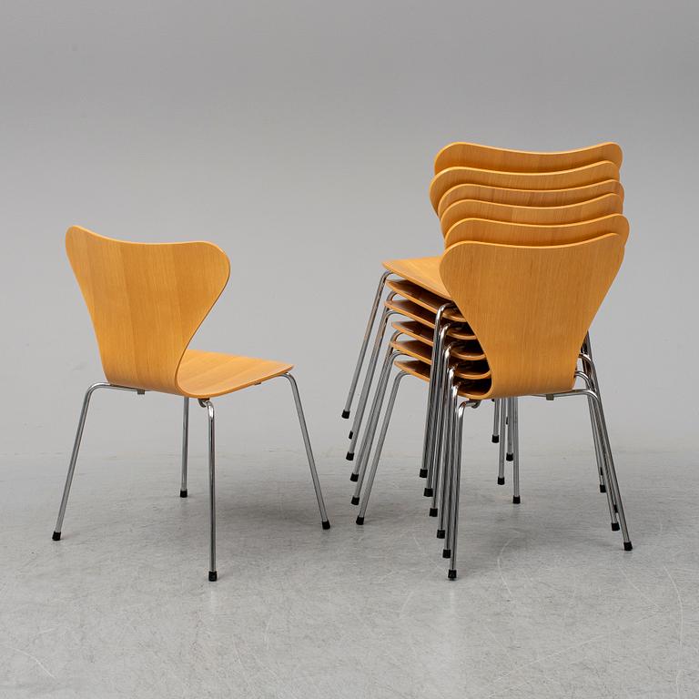 ARNE JACOBSEN, stolar 7 st, ”Sjuan”, Fritz Hansen, Danmark, 1900-talets slut.