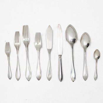 Bestickuppsättning, 82 delar, silver, "Svensk Spetsig", GAB, Stockholm, bl a 1925.