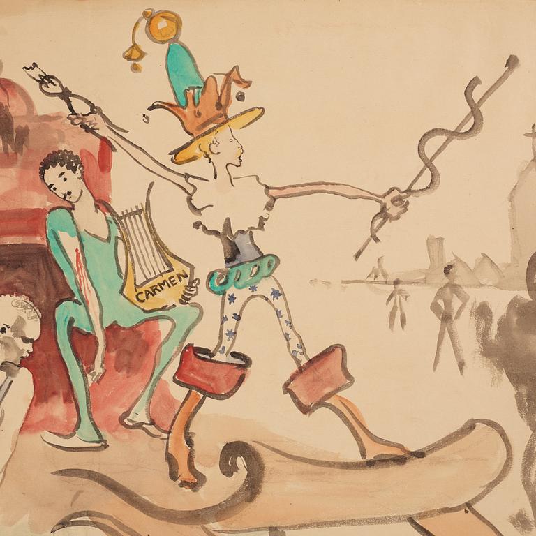 Carl Larsson, utförd 1884. Akvarell och kol på papper uppklistrad på duk.