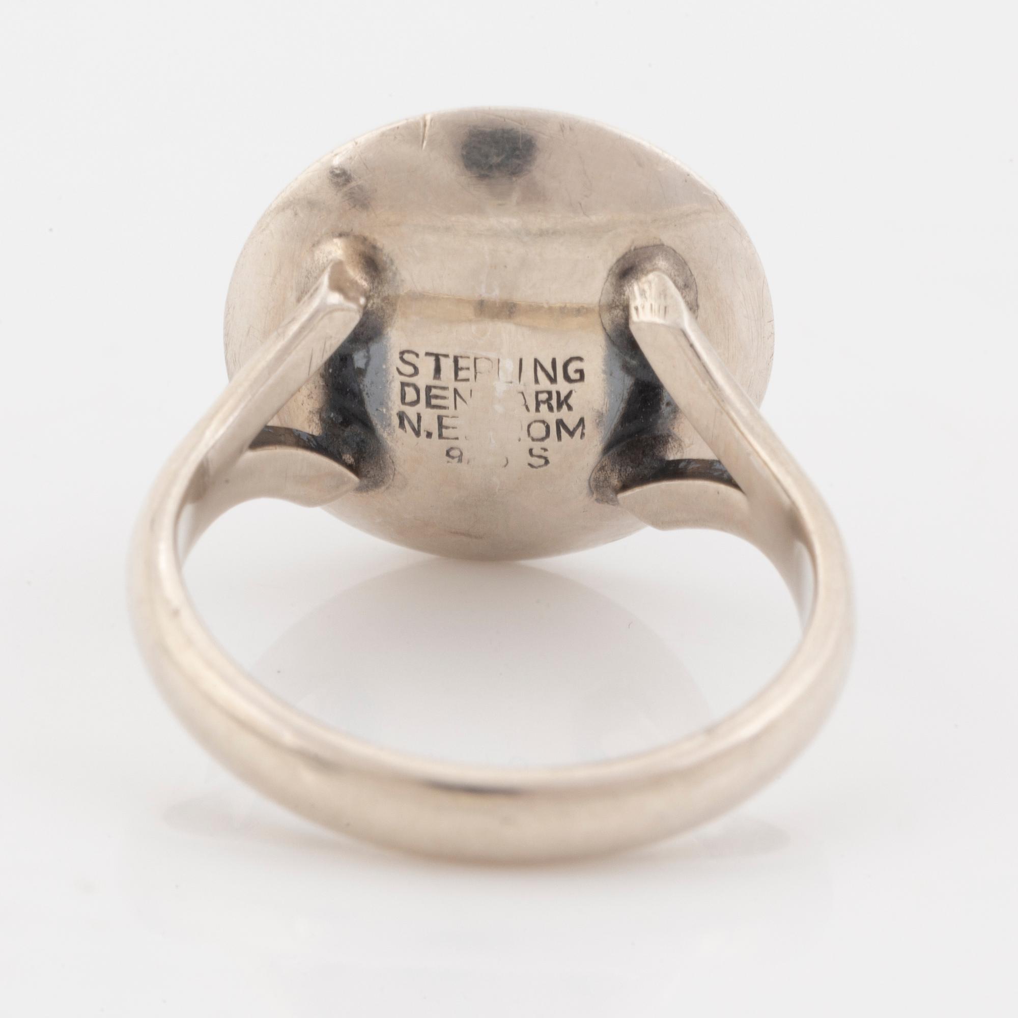 A Niels Erik From silver and amber necklace and ring.