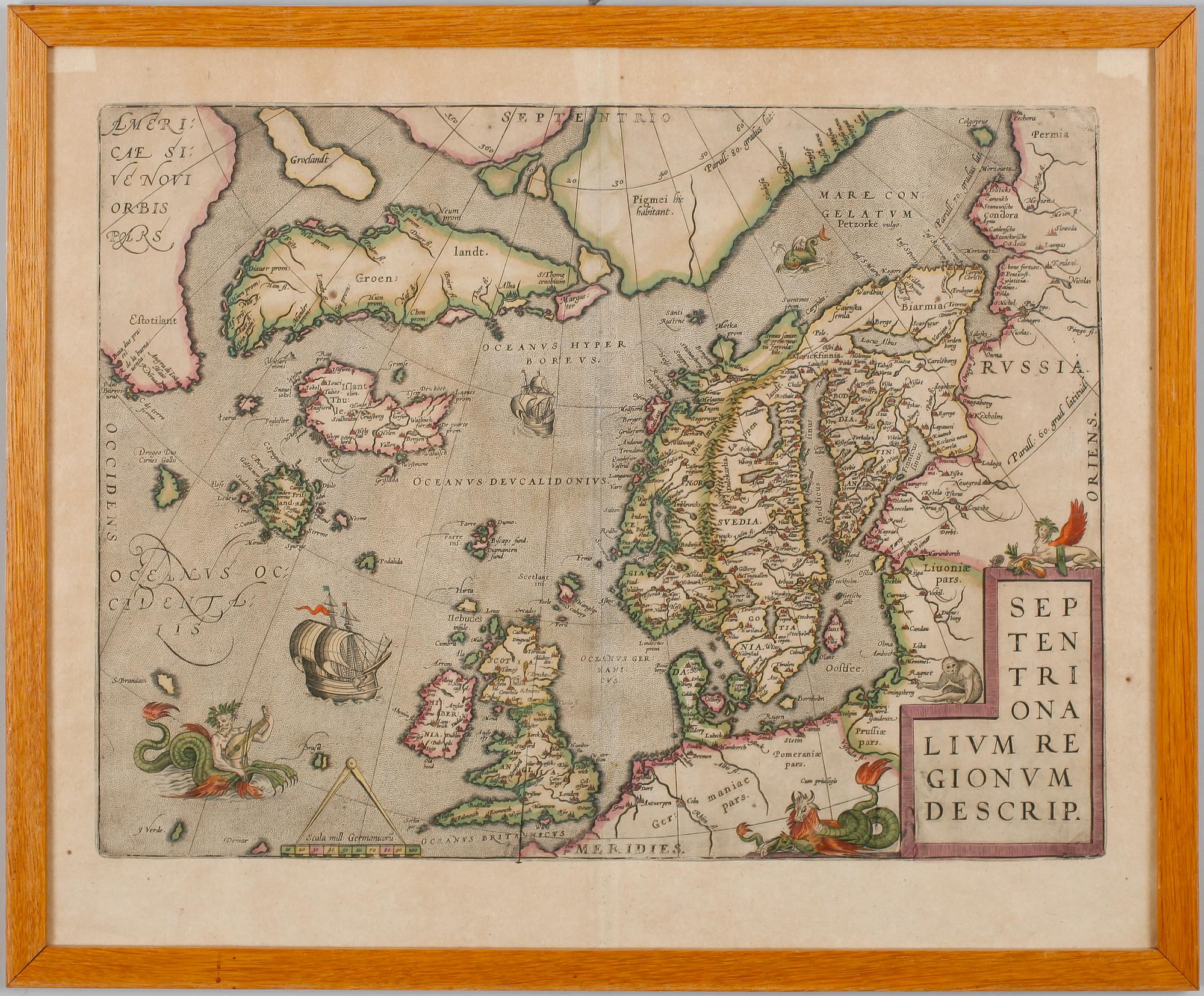 KARTA, kolorerat kopparstick, möjligen Ortelius, antik.