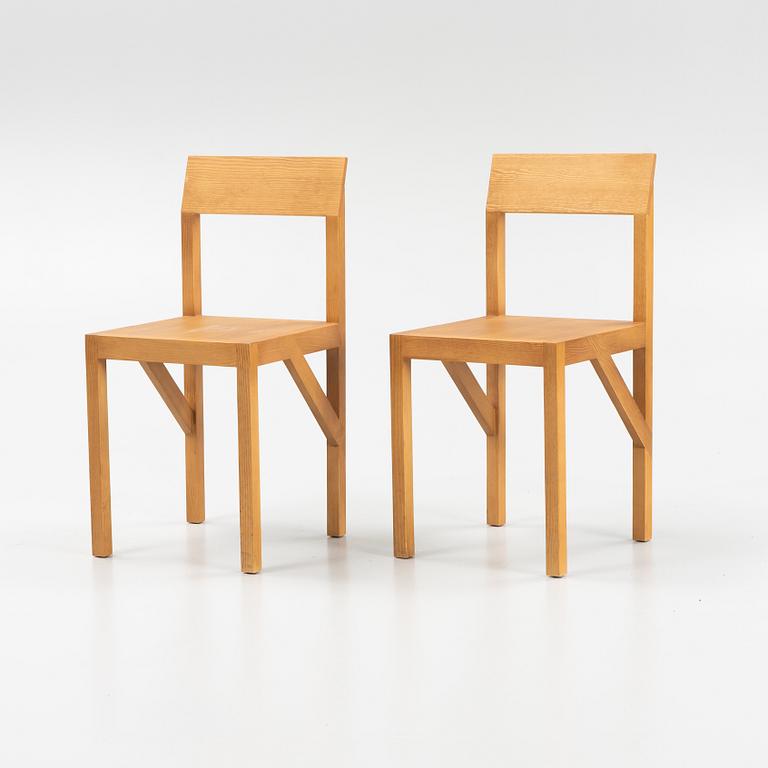 A set of six signed stained pine 'Bracket Chairs' by Frederik Gustav for Frama, Copenhagen 2023.