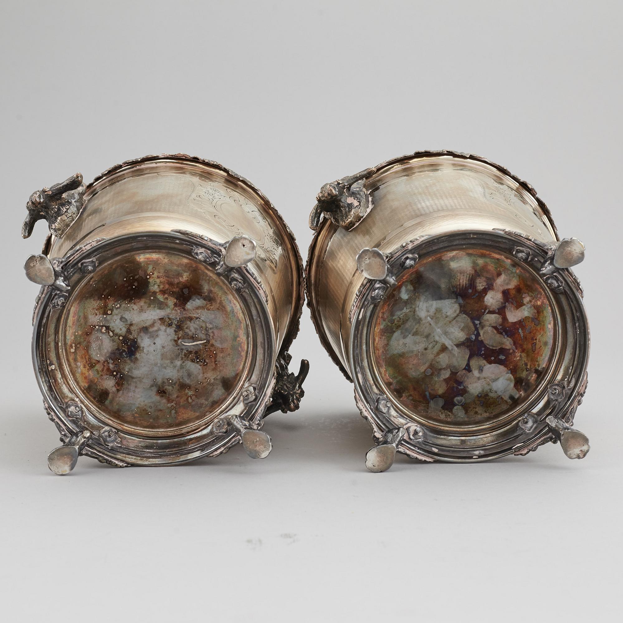 A pair of silver plate wine coolers, 20th Century.