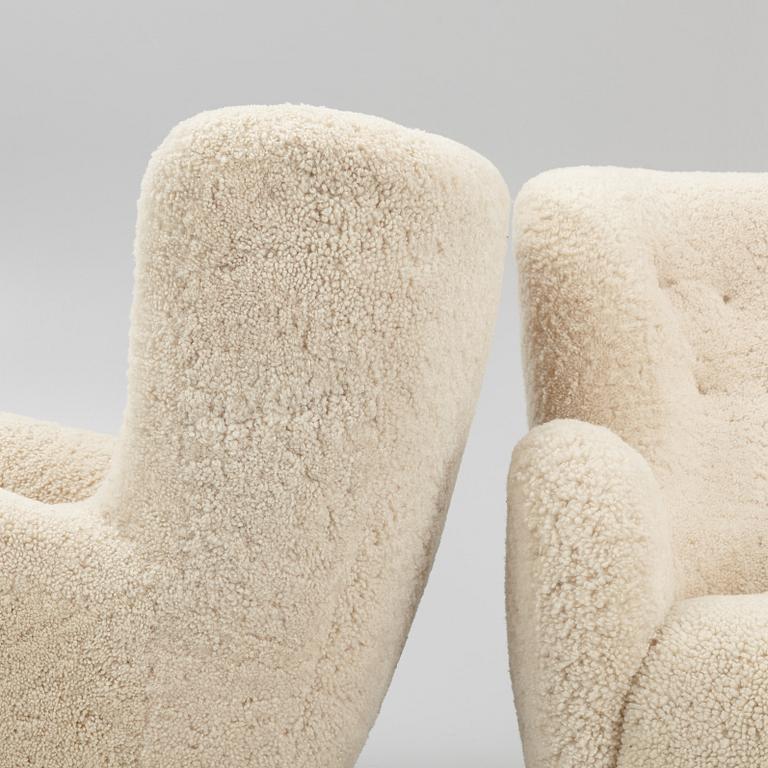 A pair of Danish Modern sheepskin armchairs, 1930's/40's.