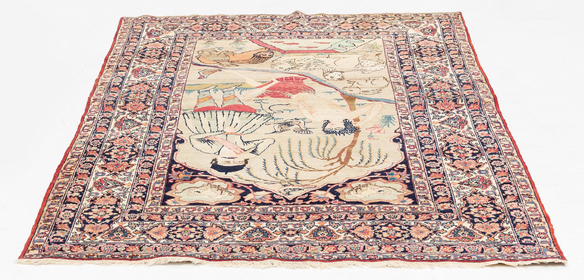 An antique pictorial Kirman Laver, ca 208 x 130 cm.