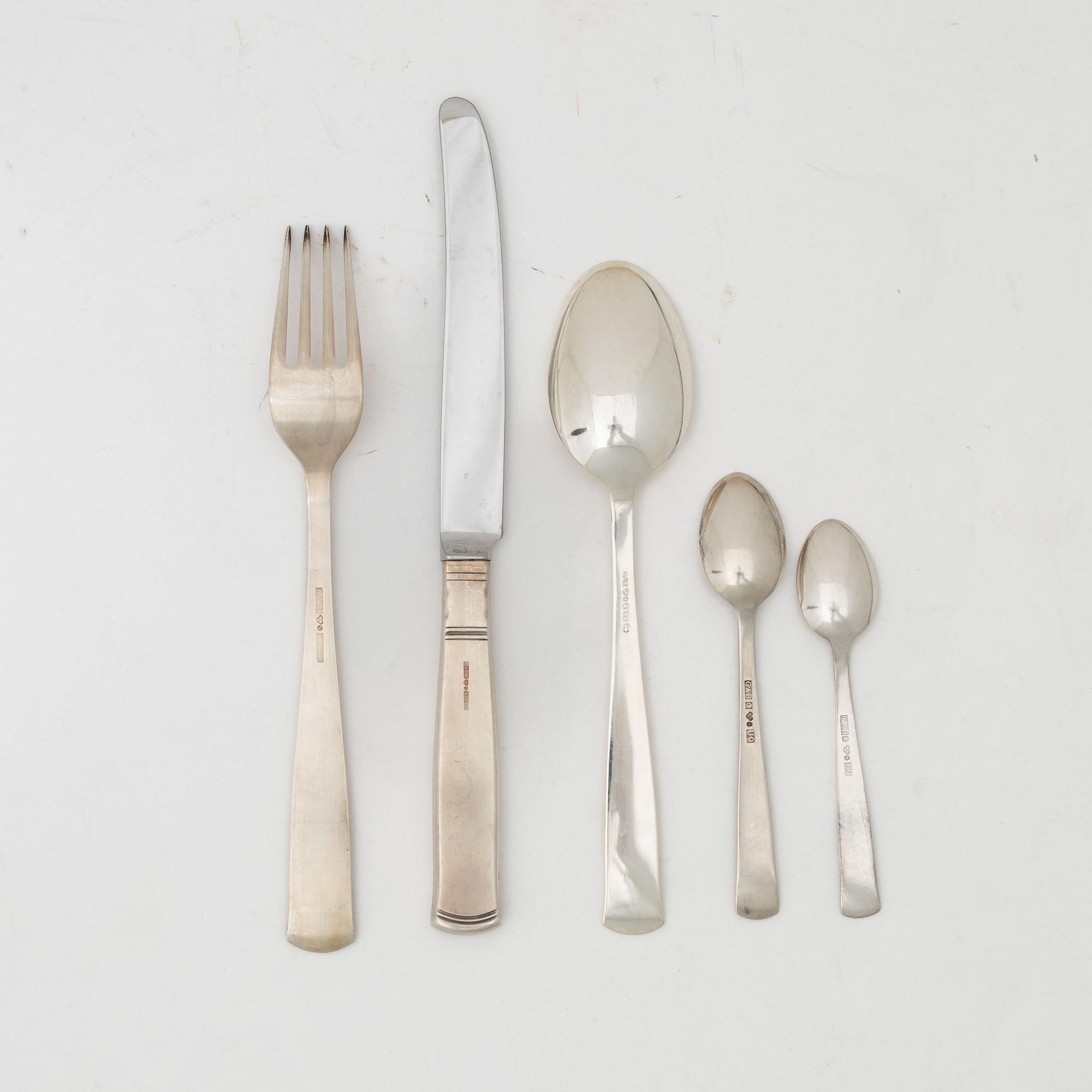 Jacob Ängman, bestickservis, 39 delar, silver, modell "Rosenholm", GAB, Stockholm och Eskilstuna, bl.a. 1945.