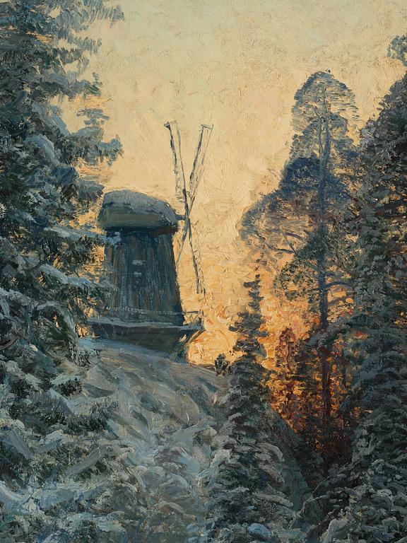 Johan (John) Kindborg, Winter landscape with setting sun.