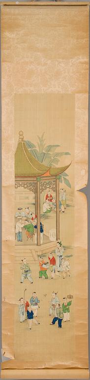 A Chinese handscroll, watercolour on silk and paper, early 20th century.