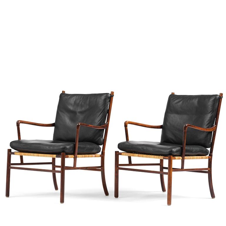 Ole Wanscher, an early pair of rosewood "Colonial Chair" model PJ 149, Poul Jeppesen, Denmark, ca. 1950.